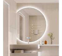 Zhoudong 100cm Semicircular Regulable Espejo Maquillaje con Iluminación LED, Grande Espejo de Baño Media Luna 90cm, 3 Temperaturas de Color Ajustable, Antivaho(Left Cut,70cm/28inch)