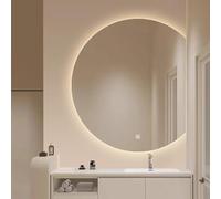 Zhoudong 100cm Semicircular Regulable Espejo Maquillaje con Iluminación LED, Grande Espejo de Baño Media Luna 90cm, 3 Temperaturas de Color Ajustable, Antivaho(Right Cut,90cm/36inch)
