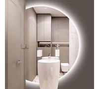 Zhoudong 120/130cm Espejo de Baño con Iluminación LED, sin Marco Espejo de Vanidad Retroiluminado 3 Color Regulable, Media Luna, Antivaho Inteligente(Cut Left,120x80cm)