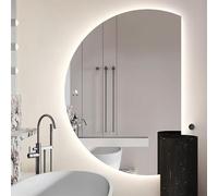 Zhoudong 120/130cm Espejo Inteligente Antivaho para Baño, Media Luna Espejo de Tocador de Pared con Interruptor Táctil, Regulable 3 Luces de Color(Cut Right,43inch)