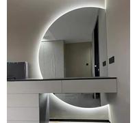 Zhoudong 120 * 80cm Sin Marco Espejo de Vanidad, Media Luna Espejo de Baño con iluminación Regulable, Grande Antivaho Espejo Inteligente de Pared, Prueba de Explosiones(Left,43" Lx28 W)