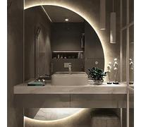 Zhoudong 120cm Espejo de Longitud Completa Con Luz LED, Grande Semicircular de Pared Iluminado, Antivaho Con Botón Táctil, Regulable, Sin Marco de Vanidad (Left Cut, 33*47 Inch)