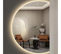 Zhoudong 120cm Espejo de Longitud Completa con Luz LED, Grande Semicircular Pared Espejo Iluminado, Espejo de Baño Antivaho con Botón Táctil, Regulable, Sin Marco Espejo de Vanidad(Right cut,33*47inch