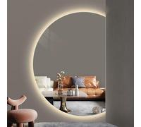 Zhoudong 130cm Espejo Decorativo sin Marco con Luz LED, 120cm Semicircular Espejo de Baño Antivaho de Pared, 3 Color Regulable, para Entrada Recibidor(Cut Right,120cmx80cm)