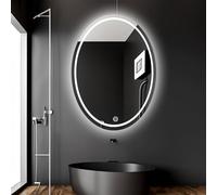 Zhoudong 40×60cm Espejo de Baño con Luz LED, Espejo Decorativos Inteligente Ovalado, Espejo de Vanidad Antivaho, 3 Color Regulable, Montado en la Pared(50x70cm)
