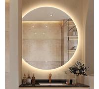 Zhoudong 70×60cm Espejo de Baño Redondo de Media Luna LED, 80×70cm Antivaho Espejo Maquillaje sin Marco, Inteligente 3 Color Regulable, Interruptor Táctil(Left Cut,100 * 90cm)