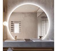 Zhoudong 70×60cm Espejo de Baño Redondo de Media Luna LED, 80×70cm Antivaho Espejo Maquillaje sin Marco, Inteligente 3 Color Regulable, Interruptor Táctil(Undercut,70 * 60cm)