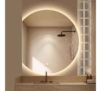 Zhoudong 70/80/90cm Media Luna Inteligente Antiniebla Espejo de Pared, Espejo de Baño Retroiluminado Semicircular con Iluminación LED, Regulable 3 Luces de Color(Left Cut,70x60cm)