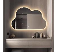 Zhoudong 70/80cm Moderno Grande Espejo de Baño de Pared, 100cm Irregular Espejo Decorativo de Tocador 3 Color Retroiluminado, Antivaho, Sin Marco(36x28inch)