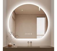 Zhoudong 70×80cm Semicircular Espejo Inteligente con Iluminación LED, 90/100cm Sin Marco Espejo de Baño a Prueba de Explosiones, Antivaho, 3 Color Regulable(Under Cut,24 * 28inch)