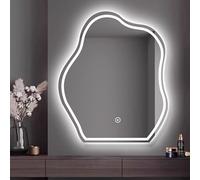 Zhoudong 80/90/100cm Regulable Espejo Decorativo de Pared 3 Colores de Luz, LED Espejo de Baño Irregular Grande, Antiniebla a Prueba de Explosiones(Frontlit,40inch/100cm)