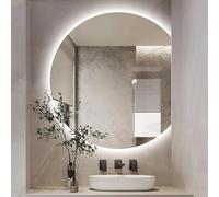 Zhoudong 80×90cm Espejo Inteligente Decorativos Sin Marco, 90×100cm Espejo de Baño LED Semicircular con 3 Luces de Color, Antivaho, para Salón/Dormitorio(Right Cut,28x32inch)