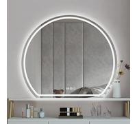 Zhoudong 80cm Espejo Maquillaje sin Marco con Iluminación LED, 90cm Semicircular Espejo de Baño Moda Antivaho, 3 Color Regulable, Interruptor Táctil(Frontlit,90x100cm)