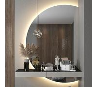 Zhoudong 90/100CM Espejo de Baño Semicircular con Luz LED, Espejo Retroiluminado Regulable 3 Color Inteligente, sin Marco, Antivaho, para Maquillaje(Cut Right,120x80cm)