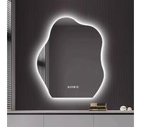 Zhoudong 90/100cm Espejo de Pared LED Irregular de Baño con Iluminación, Asimétrico 120cm Espejo Decorativo Maquillaje Regulable, Antivaho Control Tactil(120cm/48inch)