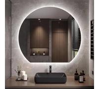 Zhoudong 90×100cm Espejo Maquillaje sin Marco con Iluminación LED, Irregular Media Luna, 80cmEspejo de Vanidad de Pared Antivaho con 3 Color Regulable para Baño(Under Cut,90cm/36inch)