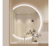 Zhoudong 90×100cm Espejo Maquillaje sin Marco con Iluminación LED, Irregular Media Luna, 80cmEspejo de Vanidad de Pared Antivaho con 3 Color Regulable para Baño(Left Cut,90cm/36inch)