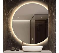 Zhoudong 90×100cm Espejo Maquillaje sin Marco con Iluminación LED, Irregular Media Luna, 80cmEspejo de Vanidad de Pared Antivaho con 3 Color Regulable para Baño(Right Cut,100cm/40inch)