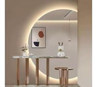 Zhoudong 90cm Espejo de Baño de Pared Led Retroiluminado, 130cm Semicircular Espejo de Vanidad con Luz Regulable, Inteligente Antivaho, Media Luna(Left Semicircle,39"x28")