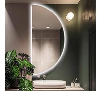 Zhoudong Espejo de Baño Antivaho con Botón Táctil, Espejo Montado en la Pared Iluminación LED, Semicircular Sin Marco, 3 Temperaturas de Color Ajustable(Left Cut,80cm*40cm)