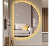 Zhoudong Espejo de Baño Antivaho Media Luna, Espejo Decorativo de Pared con Interruptor Táctil, Moderna sin Marco, Retroiluminado 3 Color Regulable(Cut Left,120x80cm)