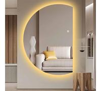 Zhoudong Espejo de Baño Antivaho Media Luna, Espejo Decorativo de Pared con Interruptor Táctil, Moderna sin Marco, Retroiluminado 3 Color Regulable(Cut Right,120x80cm)