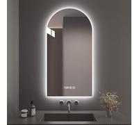 Zhoudong Espejo de Baño con iluminación, 100cm Arqueado Espejo Retroiluminado, 3 Color Regulable, 80cm Espejo Maquillaje de Pared, Antivaho, Sin Marco(Upright,20 * 32inch)
