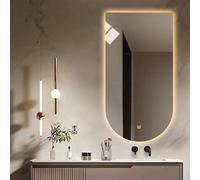 Zhoudong Espejo de Baño con iluminación, 100cm Arqueado Espejo Retroiluminado, 3 Color Regulable, 80cm Espejo Maquillaje de Pared, Antivaho, Sin Marco(Upside Down,24 * 40inch)