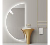 Zhoudong Espejo de Baño LED Retroiluminado sin Marco, Espejo de Vanidad Moderna Semicircular, Antivaho 3 Color Regulable, para Entrada Recibidor Baño(Left Semicircle,40x80cm)
