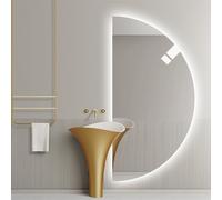 Zhoudong Espejo de Baño LED Retroiluminado sin Marco, Espejo de Vanidad Moderna Semicircular, Antivaho 3 Color Regulable, para Entrada Recibidor Baño(Right Semicircle,40x80cm)