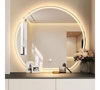 Zhoudong Espejo de Baño Media Luna con Iluminación LED, Regulable Antivaho Espejo de Vanidad sin Marco, Retroiluminado para Dormitorio Maquillaje(Frontlit,80x90cm)