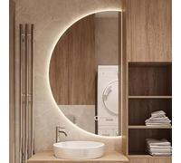 Zhoudong Espejo De Baño Pared LED Regulable con Luz, Espejo de Cuerpo Entero Semicircular, Antivaho 3 Temperaturas de Color, a Prueba de Explosiones sin Marco(Right Cut,80cm)