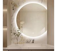 Zhoudong Espejo De Baño Pared Media Luna Moderna, Antivaho 3 Color Regulable, Redonda Espejo Impermeable para Maquillaje, a Prueba de Explosiones(Right Cut,90x100cm)