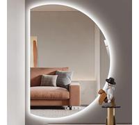 Zhoudong Espejo de Baño Retroiluminado sin Marco, Espejo Maquillaje Decorativo Media Luna, 3 Color Regulable Antivaho, Interruptor Táctil Inteligente(Leftcut,120 * 80cm)