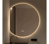 Zhoudong Espejo de Maquillaje Inteligente Redonda con Antivaho, Media Luna Espejo de Baño Decorativo sin Marco, 3 Colores Retroiluminado Semicircular para Salón(Left Cut,60x70cm)