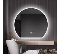 Zhoudong Espejo de Maquillaje Inteligente Redonda con Antivaho, Media Luna Espejo de Baño Decorativo sin Marco, 3 Colores Retroiluminado Semicircular para Salón(Under Cut,60x70cm)