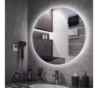 Zhoudong Espejo de Maquillaje LED para Baño 90/100cm, Redondo Espejo Baño con 3 Color Regulable, Retroiluminado, Botón Táctil Antivaho Espejo de Pared(20"/50cm)