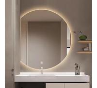 Zhoudong Espejo de Maquillaje LED Semicircular para Baño 70cm, Espejo de Pared con Iluminación Regulable, Antivaho, 80cm Media Luna Iluminado Decorativo(Left Cut,90x100cm)