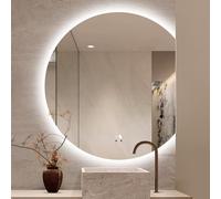 Zhoudong Espejo de Maquillaje LED Semicircular para Baño 70cm, Espejo de Pared con Iluminación Regulable, Antivaho, 80cm Media Luna Iluminado Decorativo(Right Cut,60x70cm)