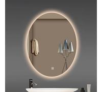 Zhoudong Espejo de Pared con 3 Colores Luz LED, 70cm Ovalado Espejo de Tocador de Baño, Sin Marco, Antivaho Espejo Decorativos 80cm, Interruptor Táctil(Backlight,60x80cm)