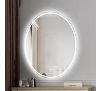 Zhoudong Espejo de Pared con 3 Colores Luz LED, 70cm Ovalado Espejo de Tocador de Baño, Sin Marco, Antivaho Espejo Decorativos 80cm, Interruptor Táctil(Frontlight,75x100cm)