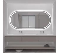 Zhoudong Espejo de Pared de Baño Ovalado, Espejo Decorativos Inteligente Antivaho, Regulable 3 Luces de Color, Espejo de Vanidad Sin Marco Iluminado 120cm(Horizontal,70x120cm)