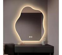 Zhoudong Espejo de Pared Irregular 70/80cm con Luz Interruptor Táctil, Antiniebla Espejo de Tocador Sin Marco 100/120cm, Tricolores Iluminación Regulable(32inch/80cm)