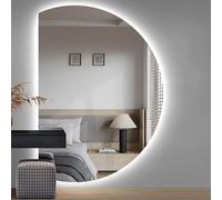 Zhoudong Espejo de Pared Media Luna 120×80cm, 3 Color Retroiluminado Regulable, 130×90cm sin Marco LED Espejo de Vanidad con Interruptor Táctil, Antivaho(Left Cut,70cmx110cm)