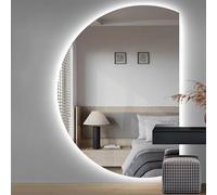 Zhoudong Espejo de Pared Media Luna 120×80cm, 3 Color Retroiluminado Regulable, 130×90cm sin Marco LED Espejo de Vanidad con Interruptor Táctil, Antivaho(Right Cut,90cmx130cm)