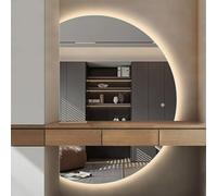 Zhoudong Espejo de Pared Media Luna, Retroiluminado LED Moderna Espejo de Baño de Vanidad, Antivaho Inteligente, 3 Color Regulable, para Entrada Vestidor(Right Semicircle,51"x35")