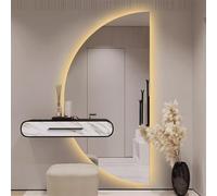Zhoudong Espejo de Tocador de Pared Media Luna, Espejo de Baño LED con Luz Regulable, Retroiluminado sin Marco, Antivaho Botón Táctil Inteligente(Left Semicircle,40 * 80cm)