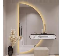 Zhoudong Espejo de Tocador de Pared Media Luna, Espejo de Baño LED con Luz Regulable, Retroiluminado sin Marco, Antivaho Botón Táctil Inteligente(Right Semicircle,40 * 80cm)