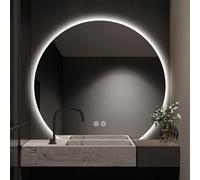Zhoudong Espejo de Tocador de Pared Semicircular con Luz Botón Tácti, 90cm Espejo Antivaho LED para Baño, 80cm Media Luna sin Marco, 3 Colores Iluminación(Under Cut,36inch)