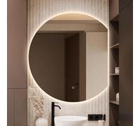 Zhoudong Espejo de Tocador de Pared Semicircular con Luz Botón Tácti, 90cm Espejo Antivaho LED para Baño, 80cm Media Luna sin Marco, 3 Colores Iluminación(Right Cut,28inch)